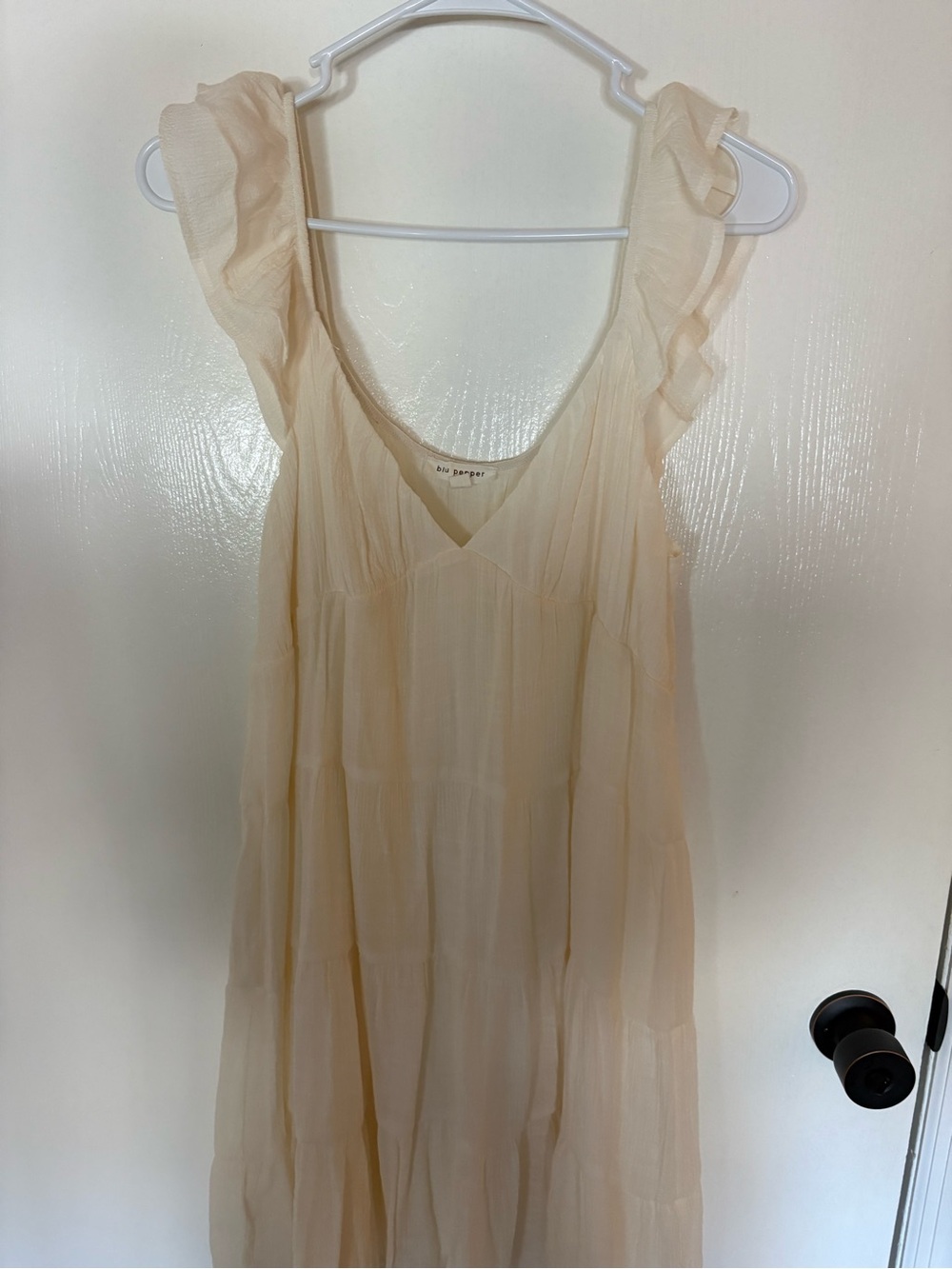Blu Pepper Cream Ruffle Tiered V-Neck Dress